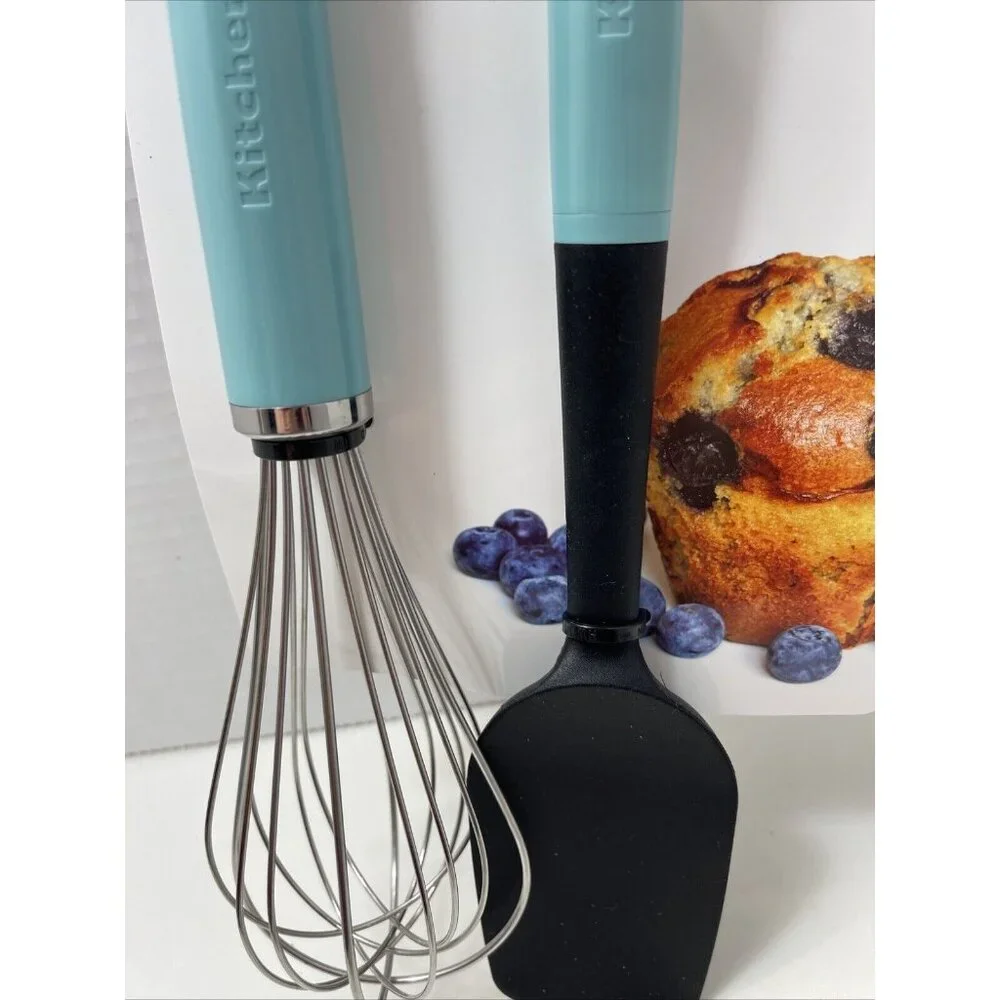 KITCHENAID AQUA 2 PIECE BAKING‎ SET UTILITY WHISK AND SPOON SPATULA Nut Tags!